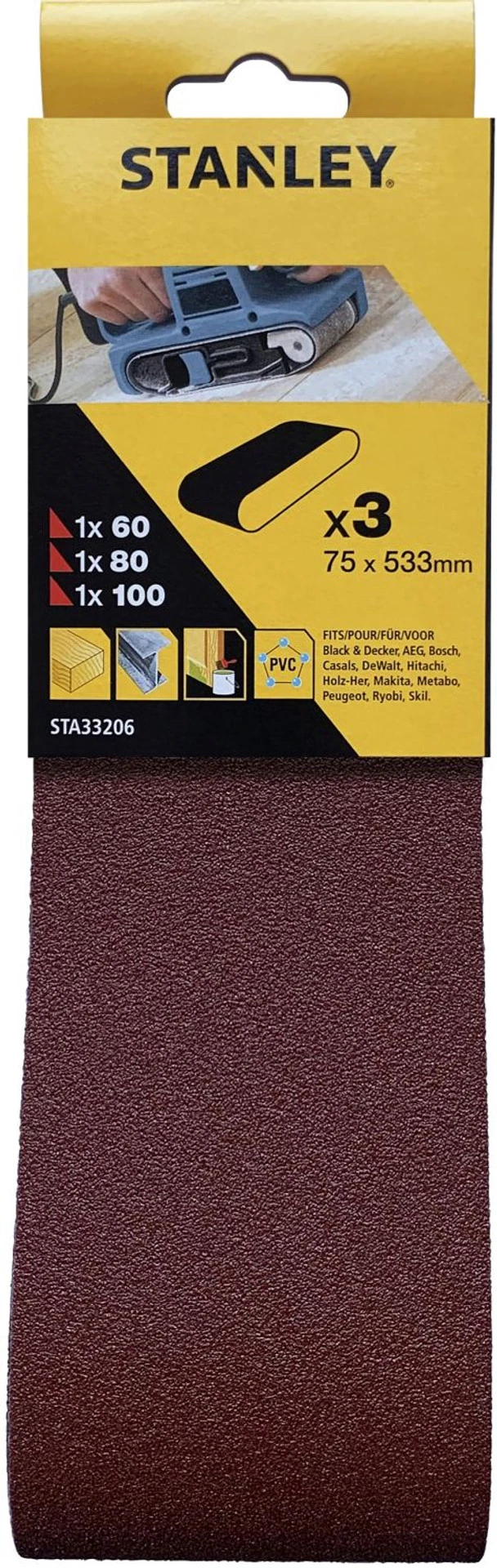 Stanley Sanding Assorted Belts 75x533 Pk3 3 Stanley Sanding Assorted Belts 75x533 Pk3