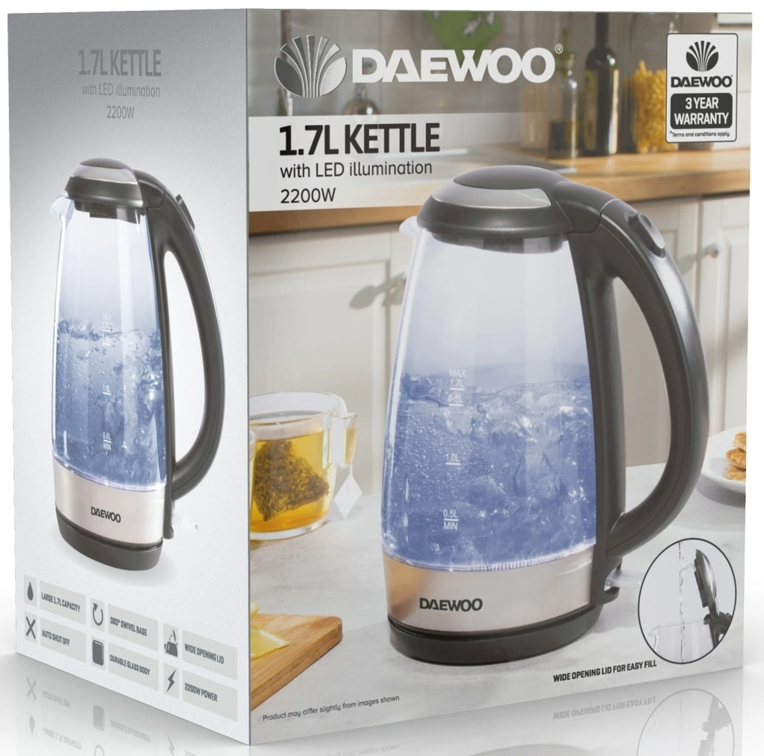 Daewoo SDA1669GE Illuminated Glass Kettle 4 Daewoo SDA1669GE Illuminated Glass Kettle - Image 2