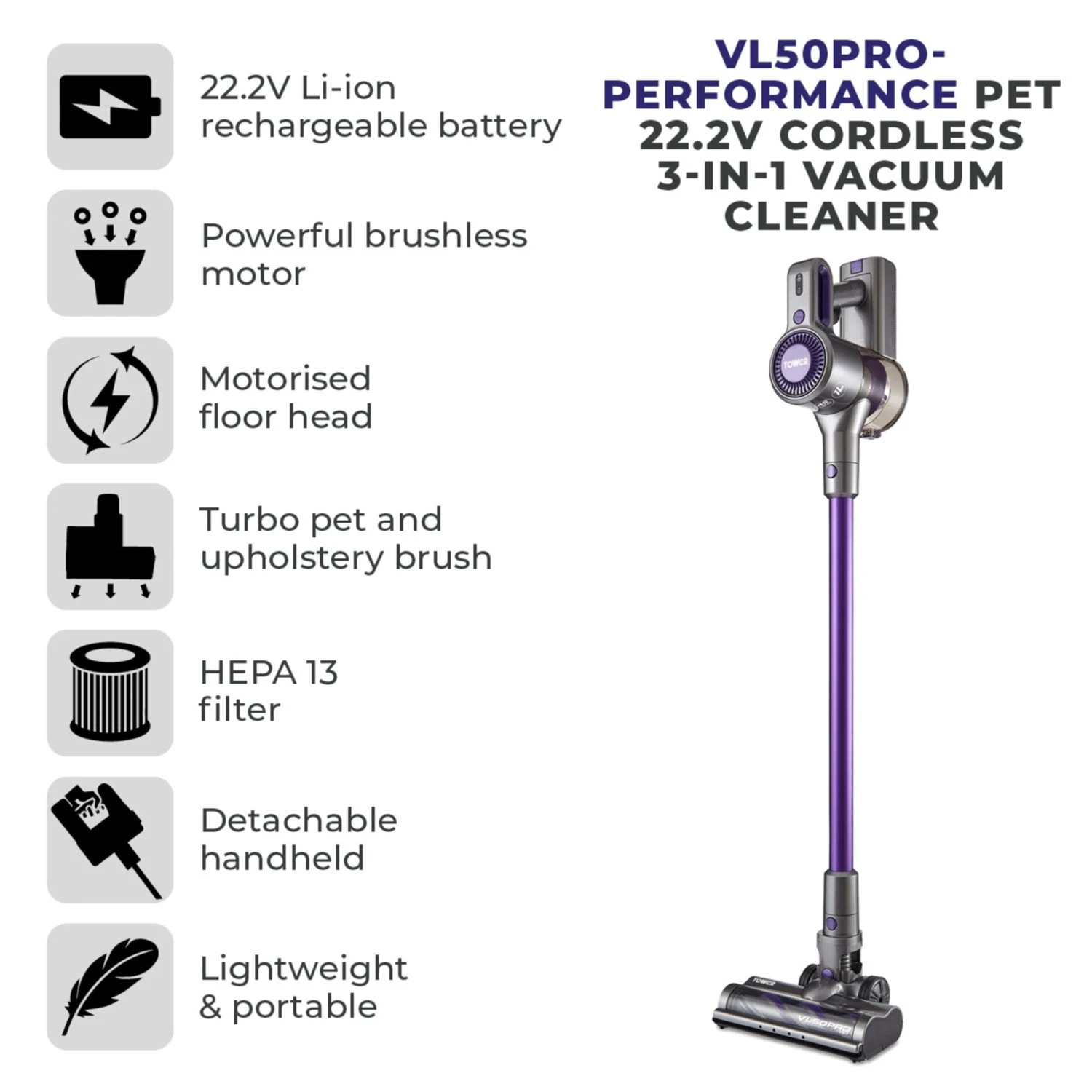 Tower 22.2v Cordless Stick Upright Vacuum Cleaner 7 Tower 22.2v Cordless Stick Upright Vacuum Cleaner - Image 5