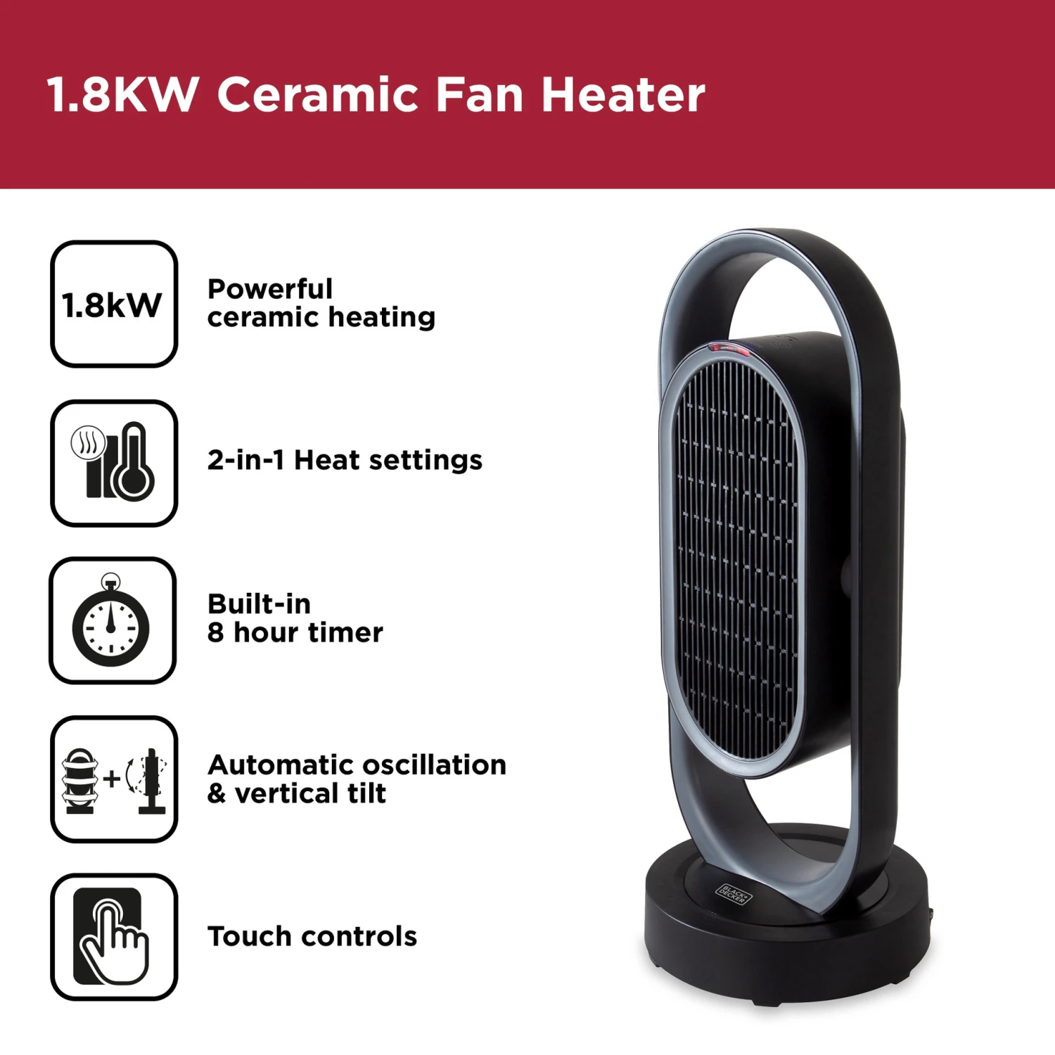Black & Decker Ceramic Heater 1.8kw Timer 6 Black & Decker Ceramic Heater 1.8kw Timer - Image 4