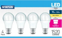 Status 15/100w GLS Warm White BC Pk4